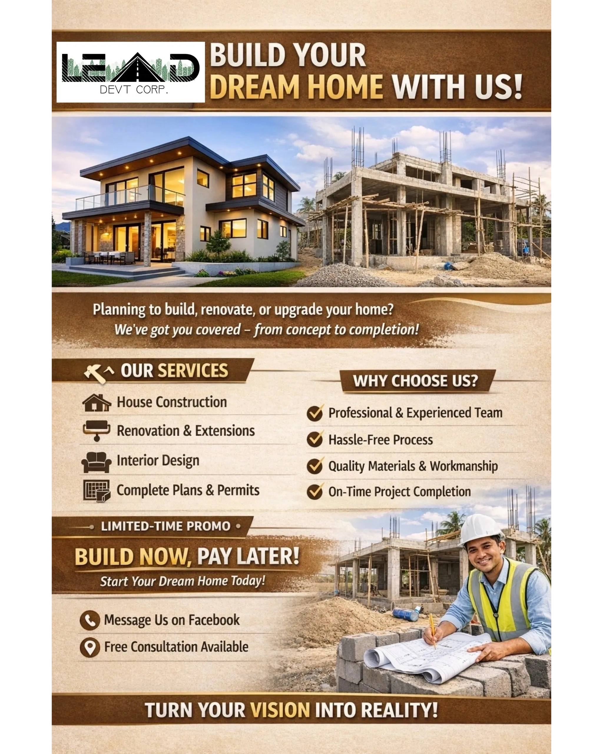 Build Now, Pay Later construction promotion